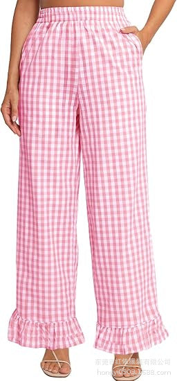 Pantalon Palazzo pour femmes avec taille élastique, poches latérales et ourlet à volants Echoarchiv