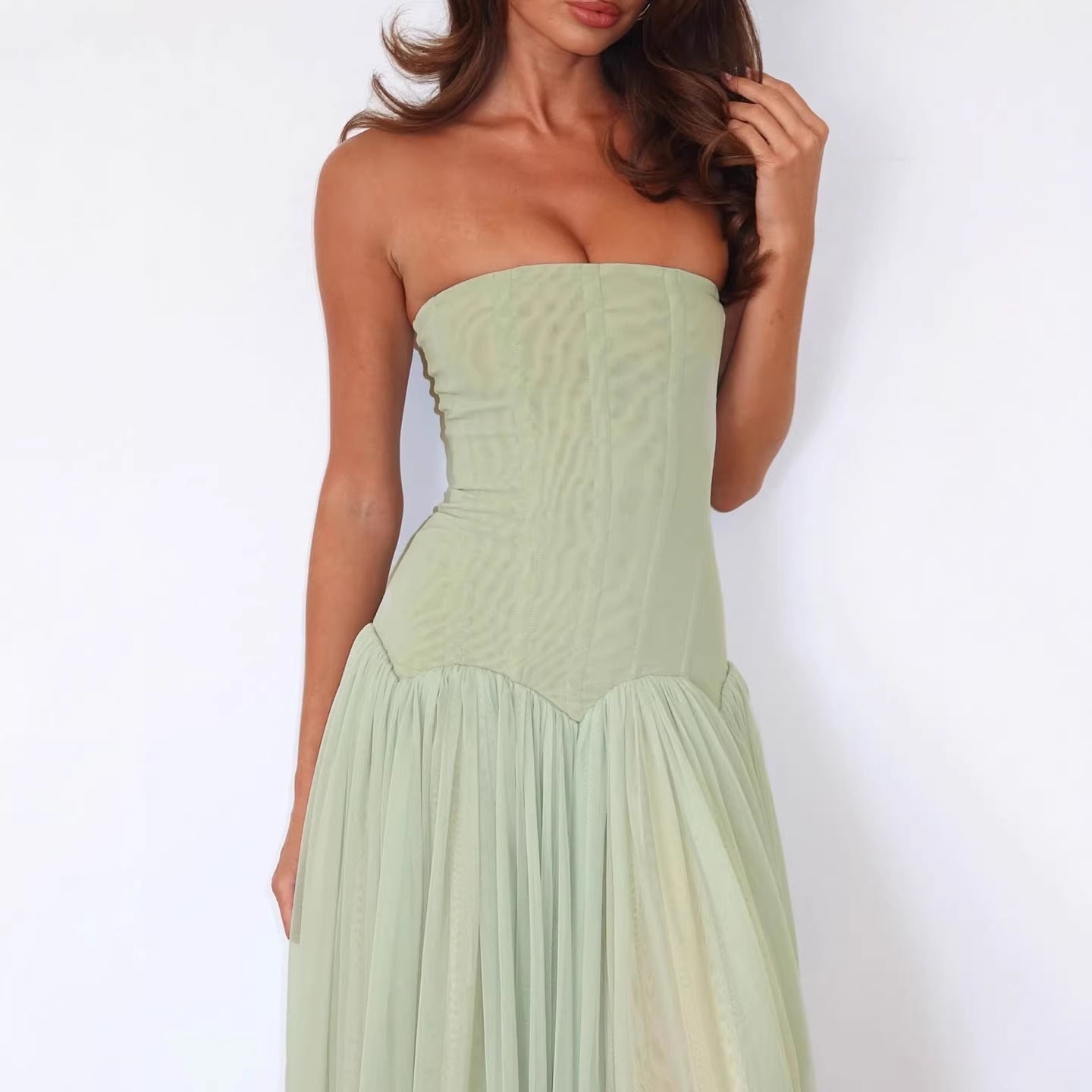 Robe maxi élégante sans bretelles pour femmes avec jupe en tulle fluide Heidi-Mode