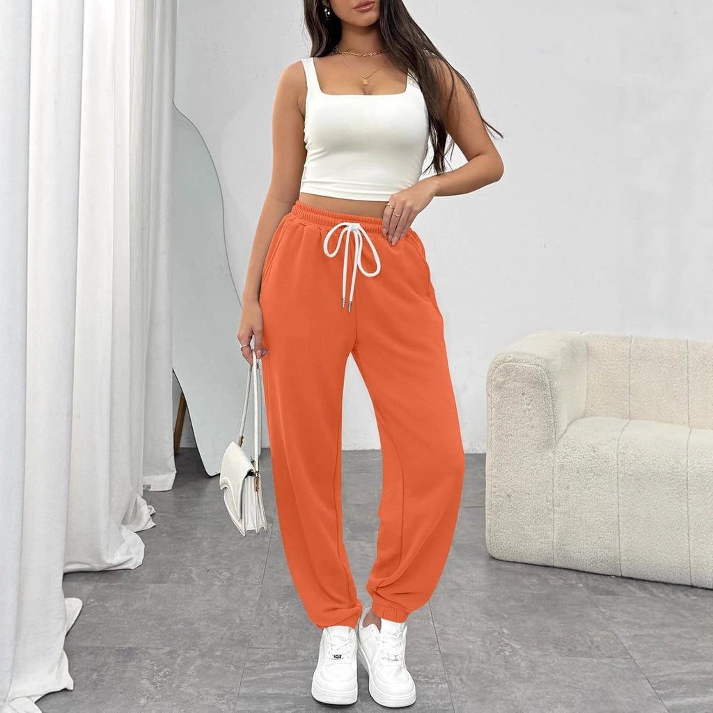 Pantalon de jogging taille haute pour femmes avec cordon de serrage, poignets élastiques et poches latérales Echoarchiv