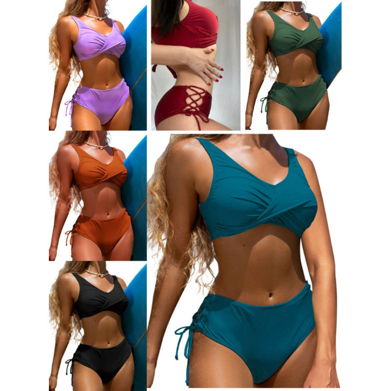 Bikini taille haute pour femmes avec détail de nouage raffiné R&B