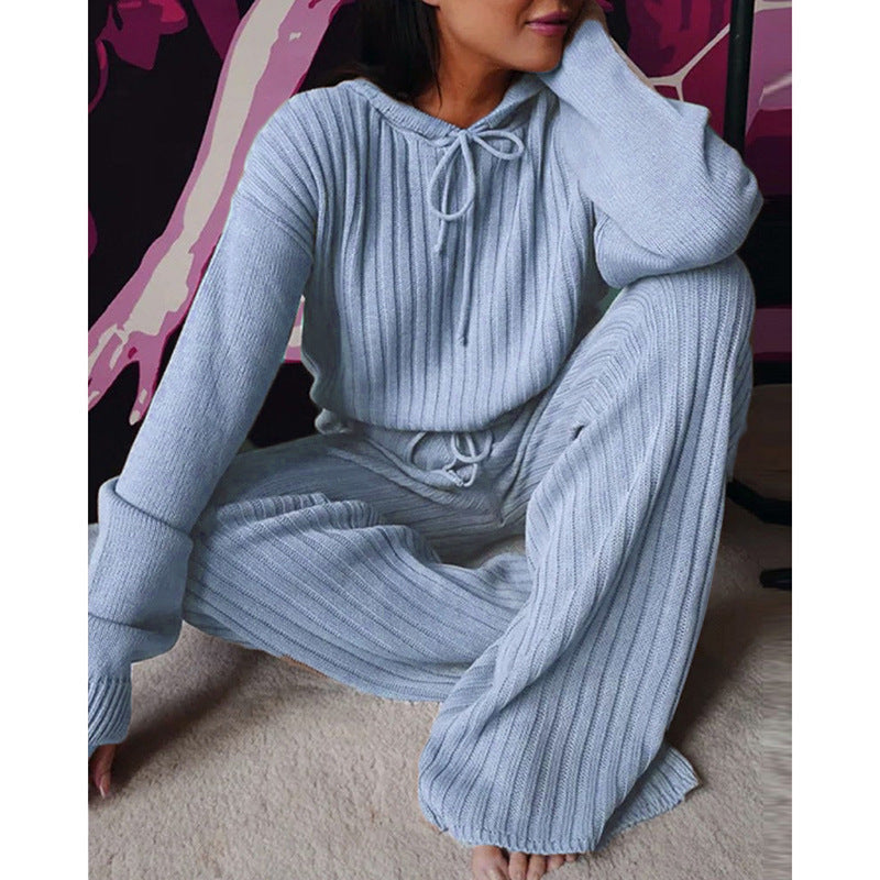 Ensemble de Loungewear en Tricot Côtelé pour Femmes avec Sweat à Capuche et Pantalon Large à Cordon Echo Archive