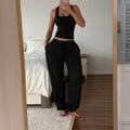 Pantalon lounge large taille haute pour femmes avec cordon de serrage, ceinture élastique confortable et poches passepoilées Echo Archiv