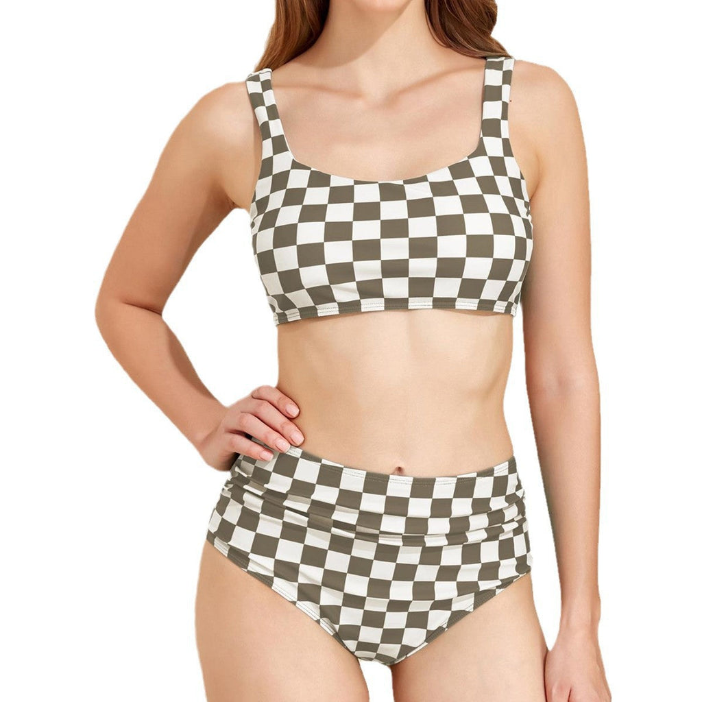 Ensemble de bikini haut pour femmes avec design à carreaux R&B