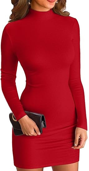 Robe mini ajustée à col roulé en jersey stretch pour femmes