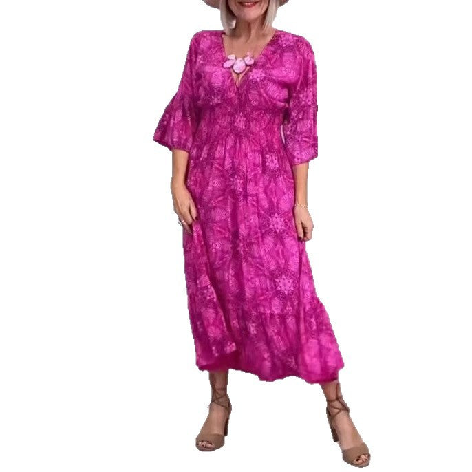Robe midi légère pour femmes avec décolleté en V, ourlet en couches et manches volantées mi-longues R&B