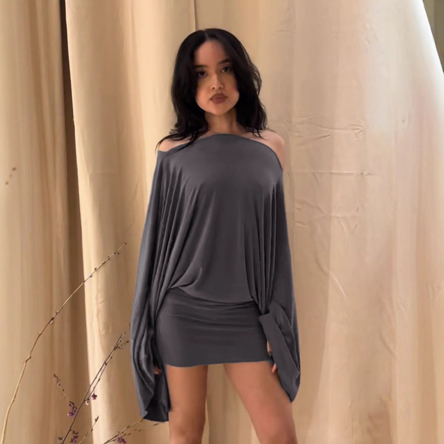 Top blouson drapé sans manches pour femmes avec manches chauve-souris larges et taille cintrée Echo Archiv