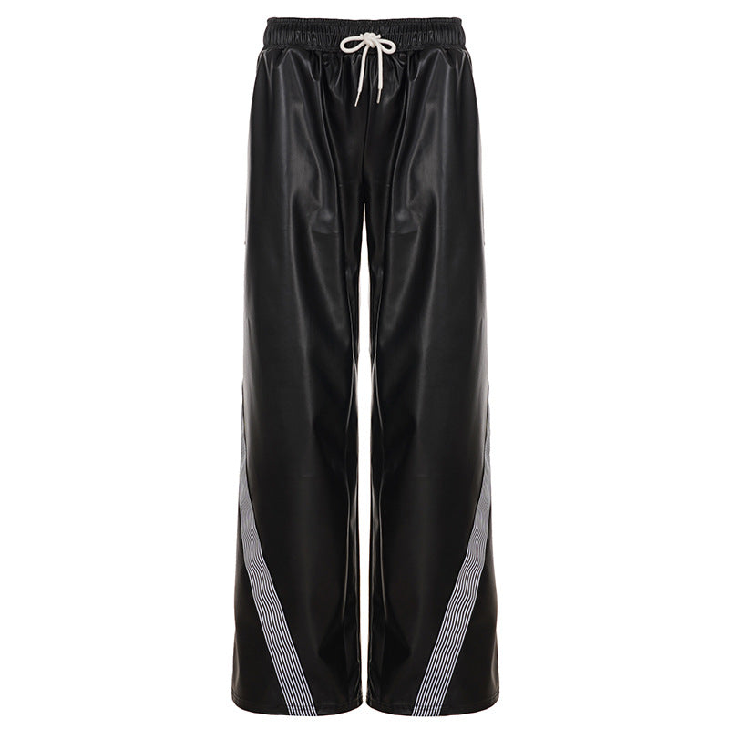 Pantalons de sport en simili cuir large pour femmes avec taille élastique, cordon de serrage et bandes latérales Echo Archiv