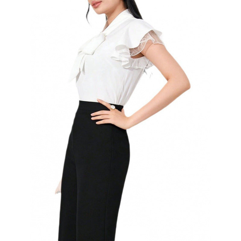 Blouse femme avec manches à volants et nœud féminin Heidi-Mode
