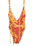 Maillot de bain une pièce pour femme avec décolleté en V profond et design floral R&B