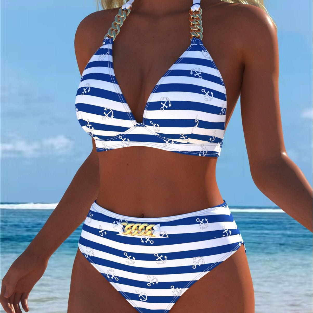 Bikini pour femmes avec motif marbré luxueux et détails raffinés R&B
