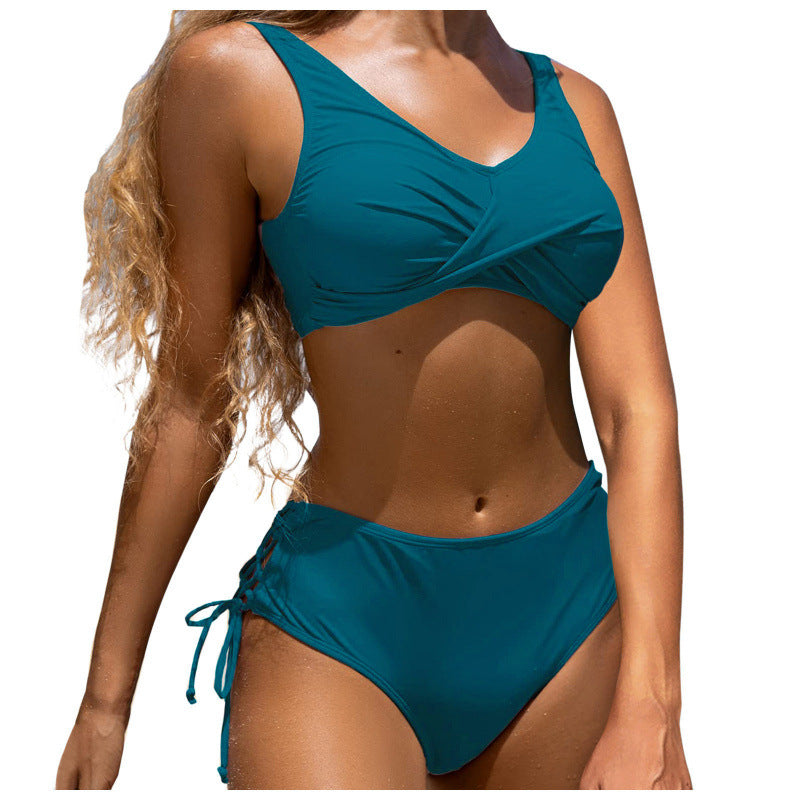 Bikini taille haute pour femmes avec détail de nouage raffiné R&B