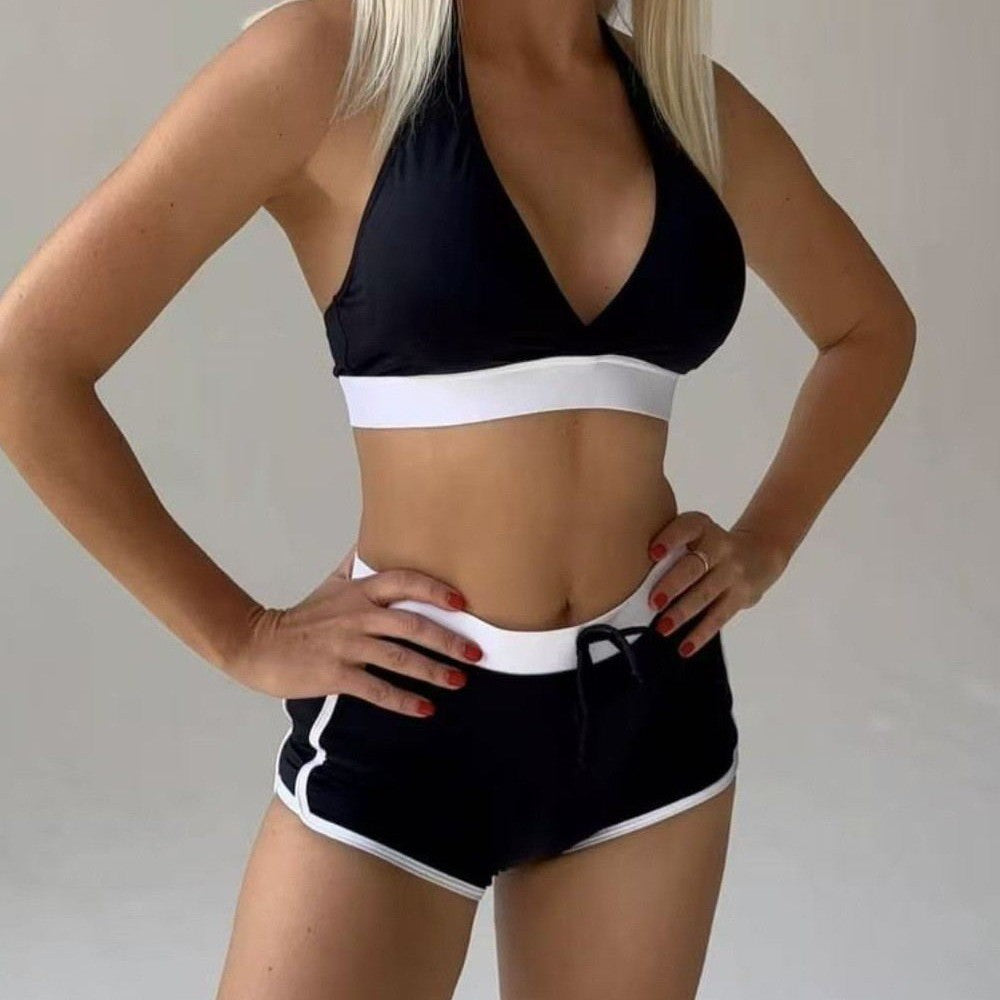Ensemble de bikini de sport pour femmes avec taille haute stylée et col à la mode R&B