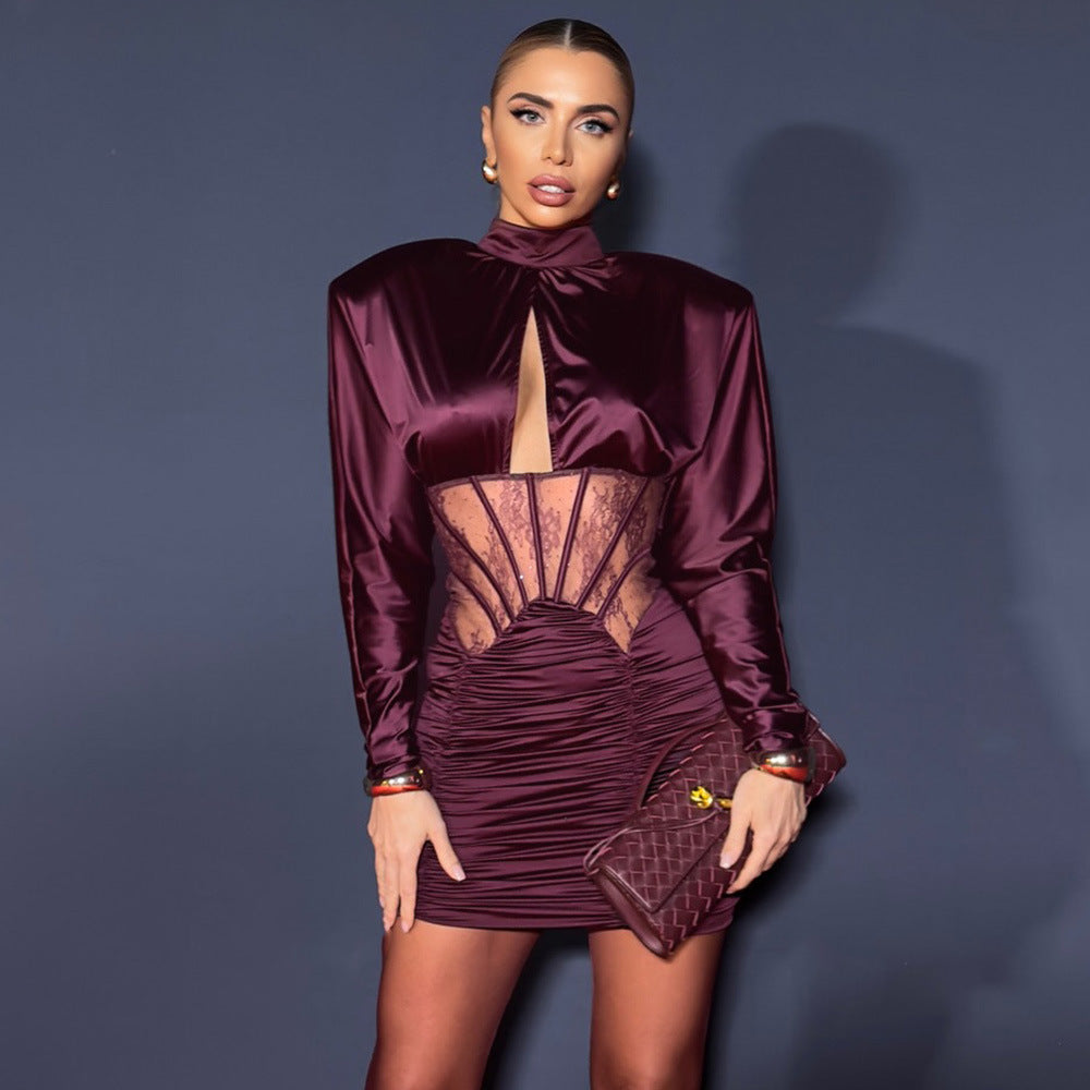 Robe de cocktail ajustée pour femmes avec élégante dentelle et fronces Heidi-Mode