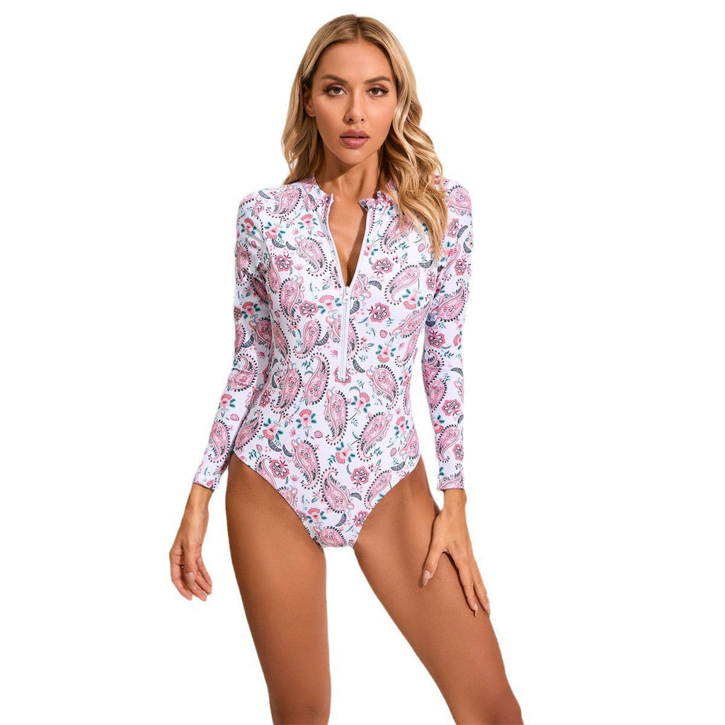 Maillot de bain une pièce femme à col montant avec zip et motif floral R&B