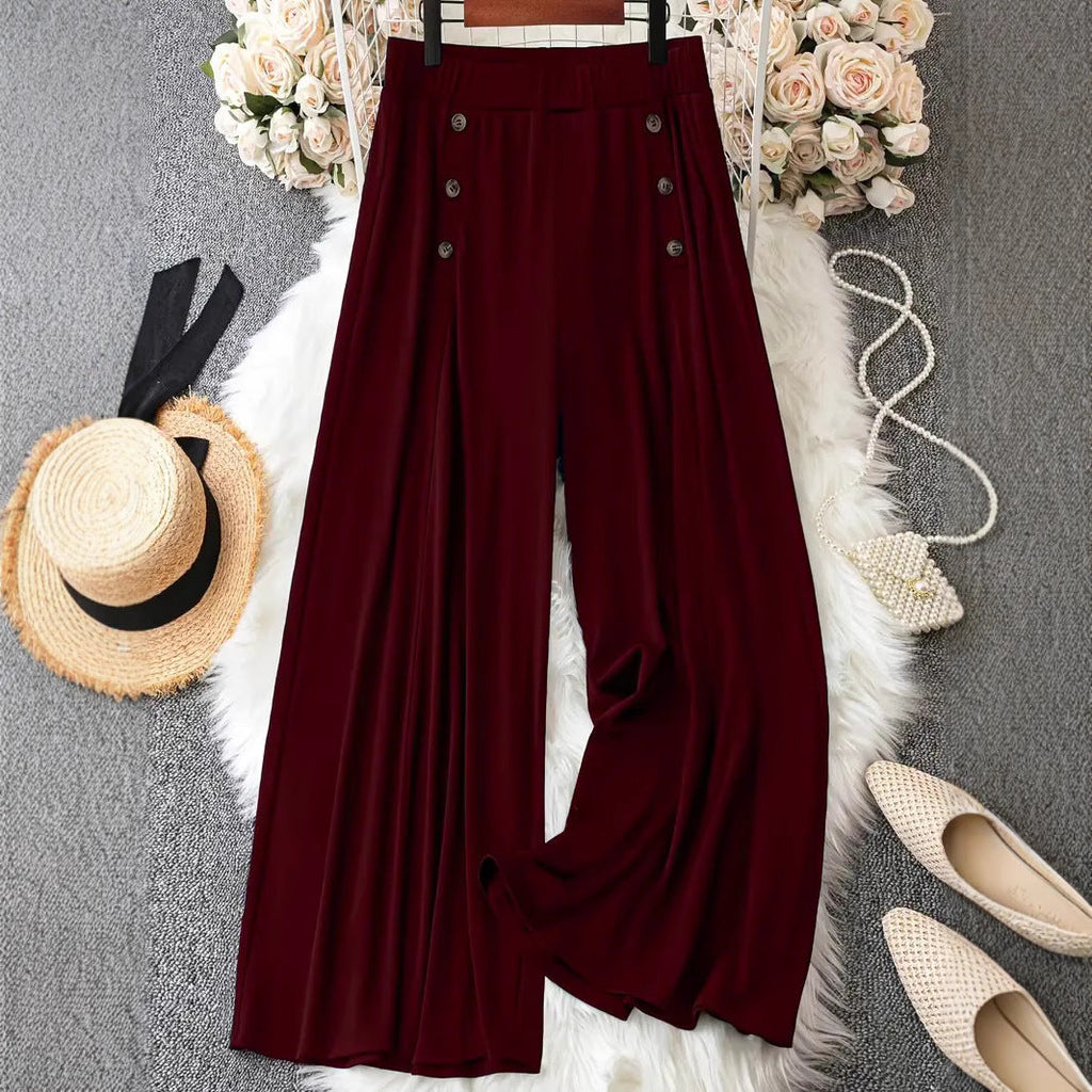 Pantalon Palazzo à Taille Haute et Jambes Amples avec Détails Boutonnés Echoarchiv