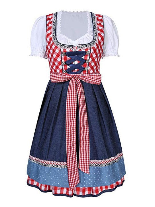 Dirndl traditionnel court pour femmes avec décolleté en cœur, corset à lacets et tablier à carreaux Echo Archiv