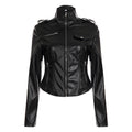 Veste en simili cuir pour femmes, cintrée, style biker, avec col montant, épaulettes et poches zippées Echo Archiv