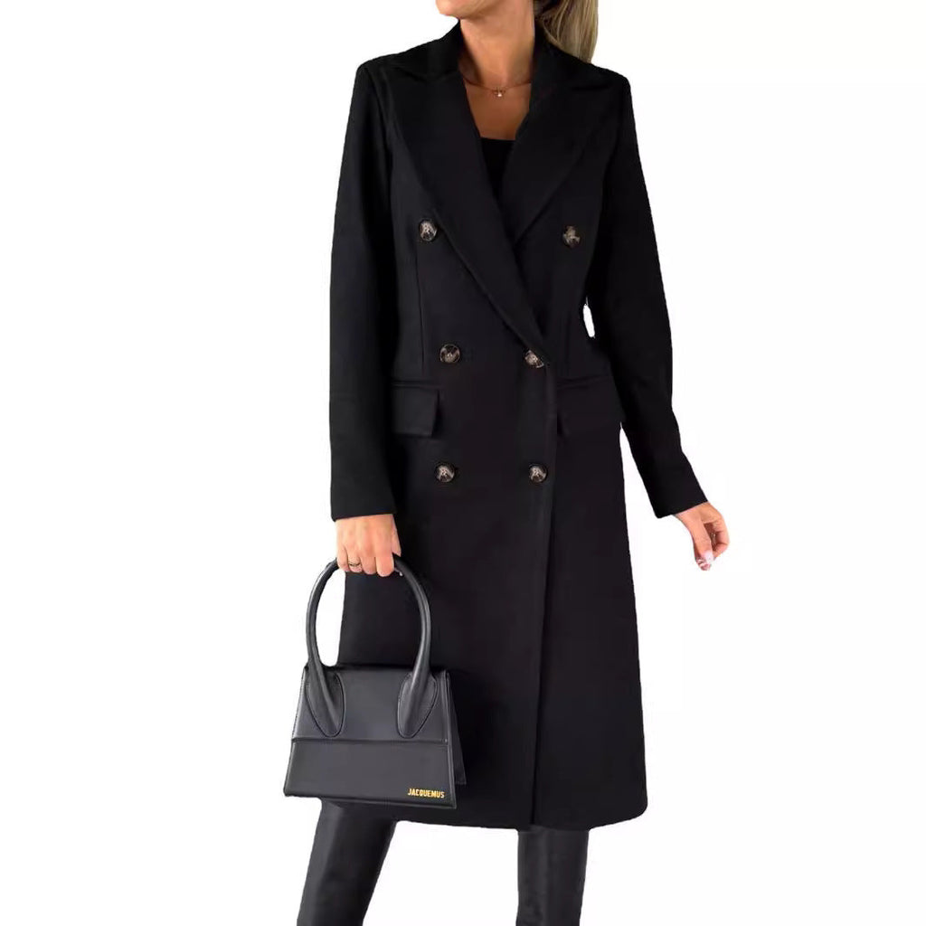 Manteau long pour femmes à double boutonnage classique avec col à revers et poches plaquées Echo Archiv