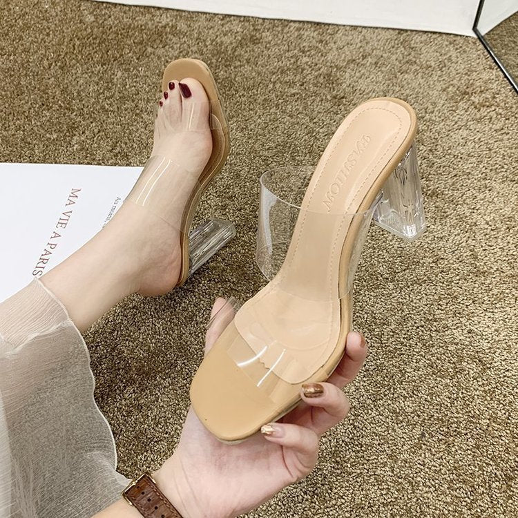 Sandales à talons blocs transparentes pour femmes avec un design élégant R&B