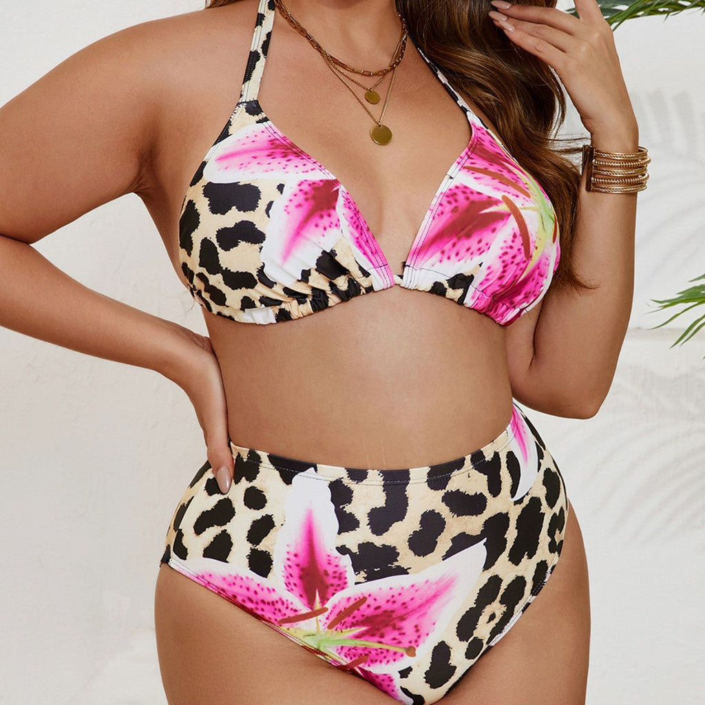 Bikini taille haute pour femmes avec imprimé floral et animal R&B