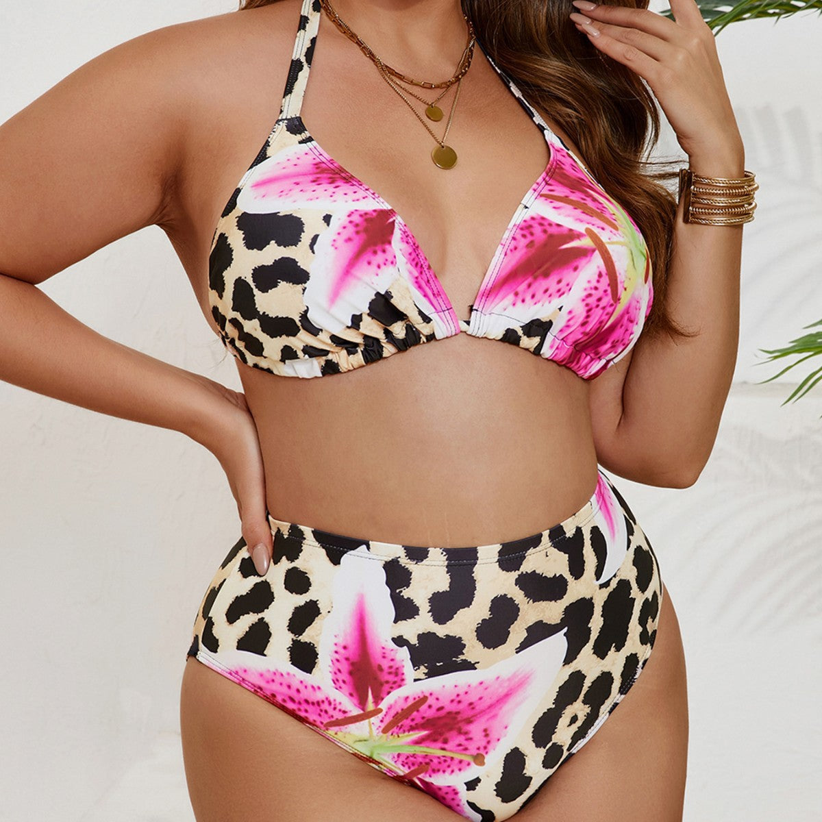 Bikini taille haute pour femmes avec imprimé floral et animal R&B