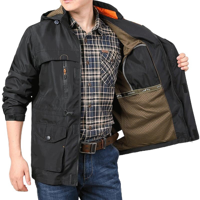 Veste de terrain légère pour hommes, coupe-vent et respirante, avec doublure en mesh, nombreuses poches zippées et à rabat, ainsi que des poignets ajustables - Echo Archiv