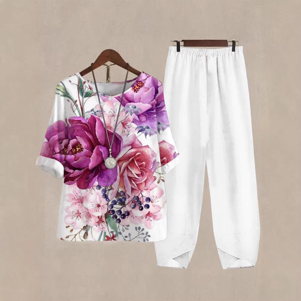 Haut de loisirs pour femmes avec motif floral et pantalon confortable R&B