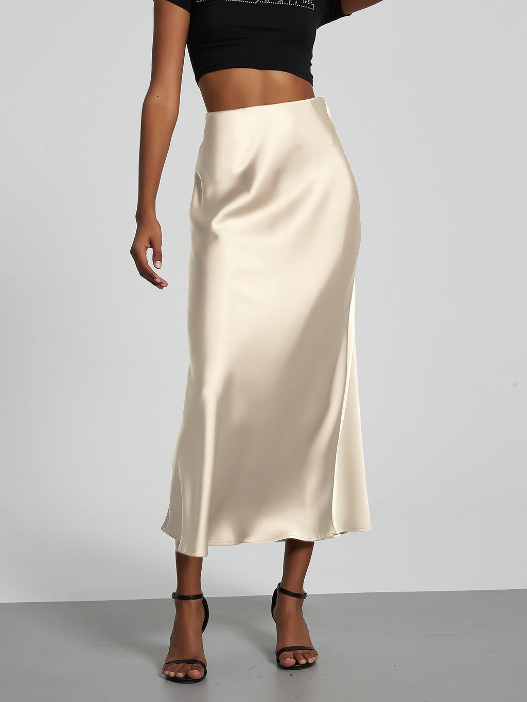 Jupe en Satin Stretch Élégante pour Femmes avec Taille Haute et Coupe Flottante R&B