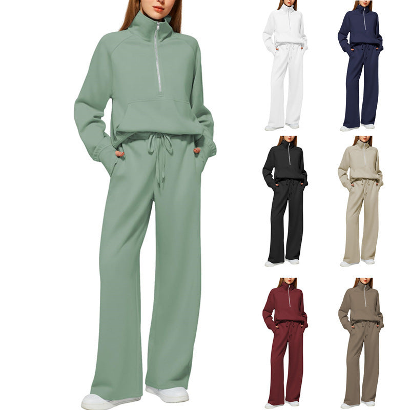Ensemble de lounge pour femmes en deux parties avec demi-zip, col montant et pantalon palazzo ample Echoarchiv