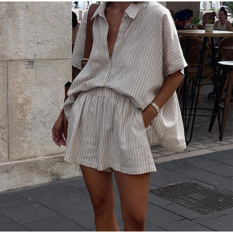 Ensemble Deux Pièces Avec Chemise Ample Et Short Taille Haute Pour Femme | Idéal Pour L’Été