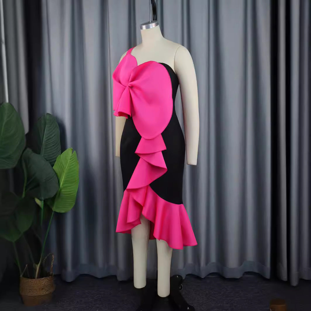 Robe de cocktail pour femmes avec application de nœud décoratif R&B