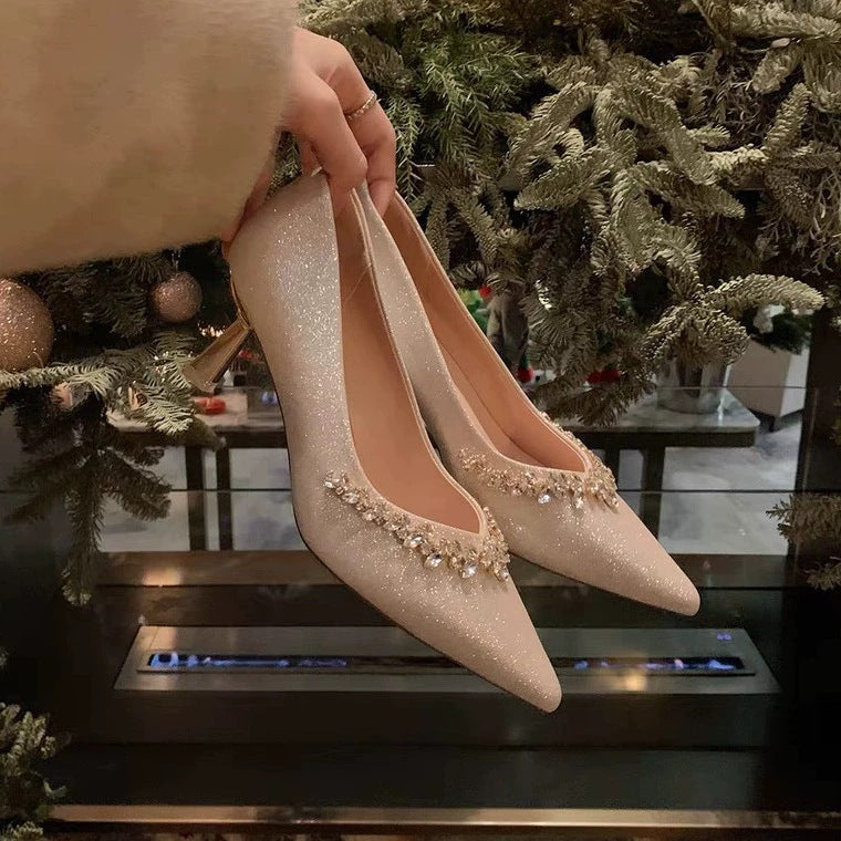 Talons Hauts Glamour pour Femmes avec Détails Élégants en Strass et Bout Pointu R&B
