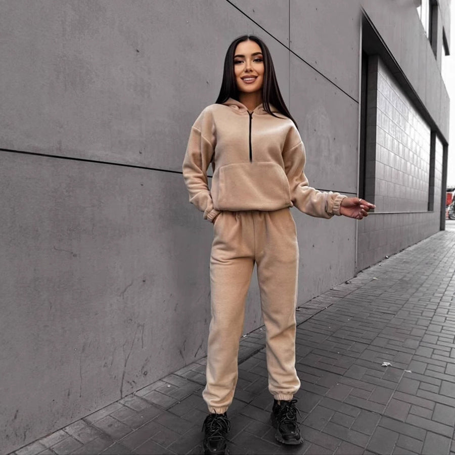 Ensemble de sport en polaire pour femmes avec sweat à capuche zippé mi-haut et pantalon de jogging décontracté Echo Archive