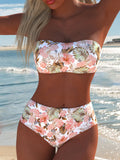 Bikini bandeau pour femmes avec taille haute et design floral R&B