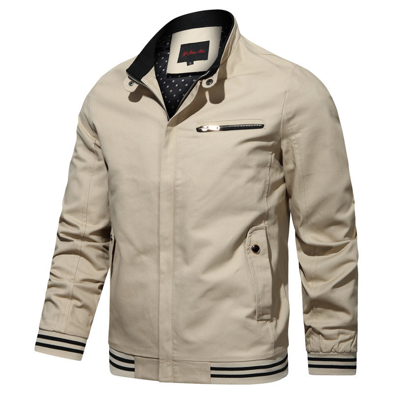 Blouson urbain pour hommes avec col montant contrasté, bords-côtes rayés et fermeture éclair sur la poitrine Echo Archiv