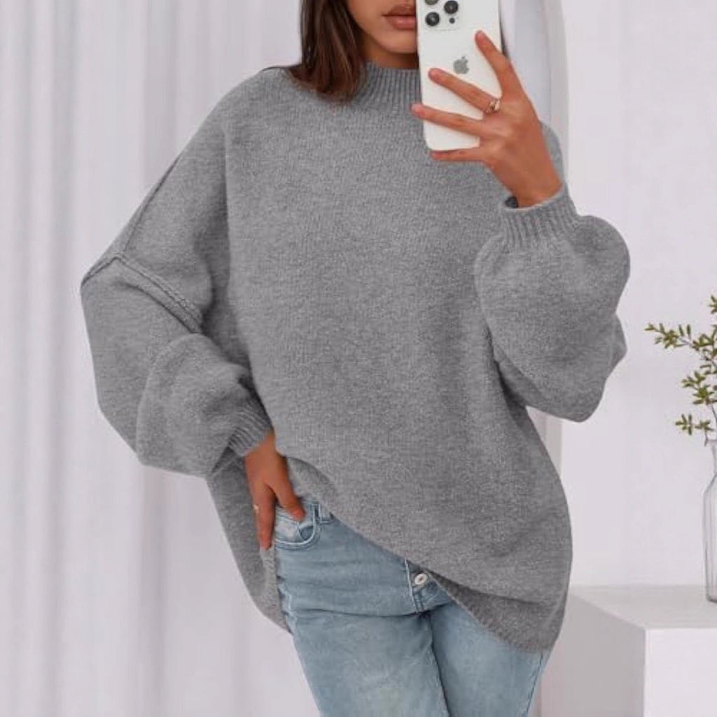 Pull en maille oversize pour femmes avec col montant et manches ballon