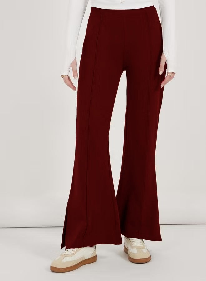 Pantalon évasé pour femmes à taille haute, avec pli permanent et fente latérale