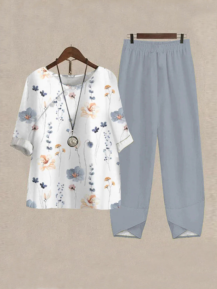 Haut de loisirs pour femmes avec motif floral et pantalon confortable R&B