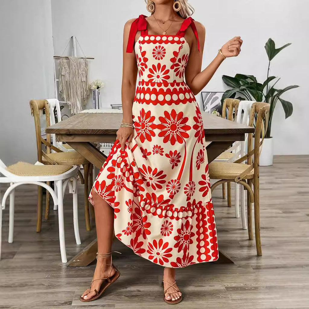 Robe maxi élégante pour femmes avec motif floral et bretelles charmantes R&B