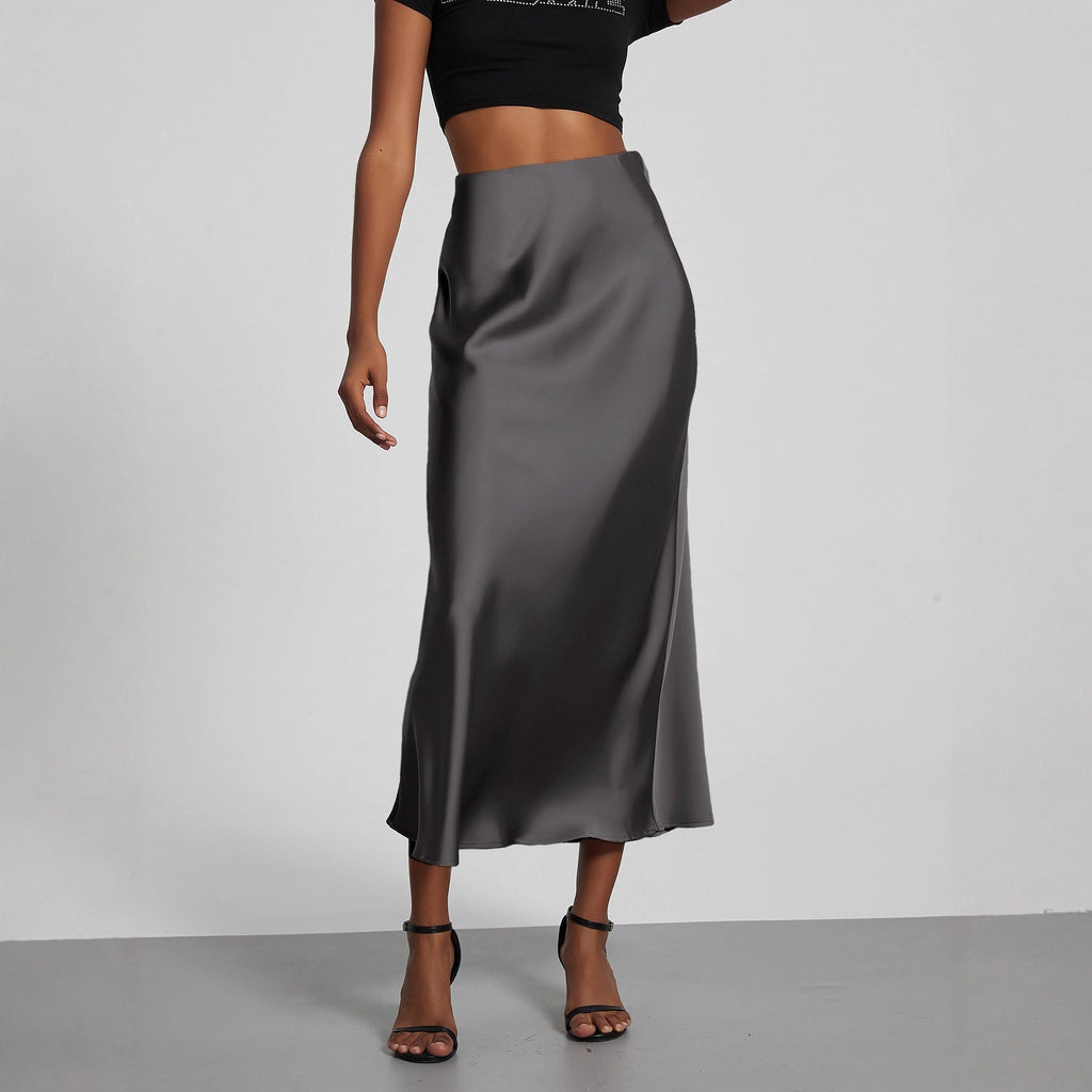 Jupe en Satin Stretch Élégante pour Femmes avec Taille Haute et Coupe Flottante R&B