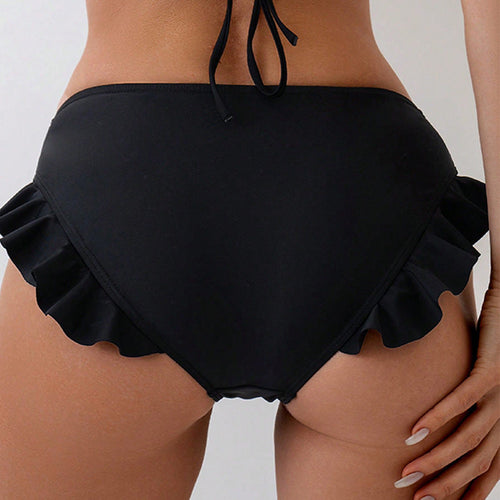 Slip de bikini taille haute pour femmes avec détails en volants R&B
