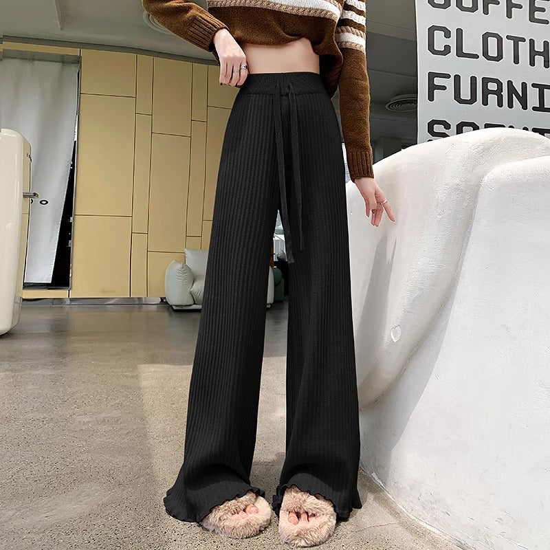 Pantalon large en tricot côtelé pour femmes