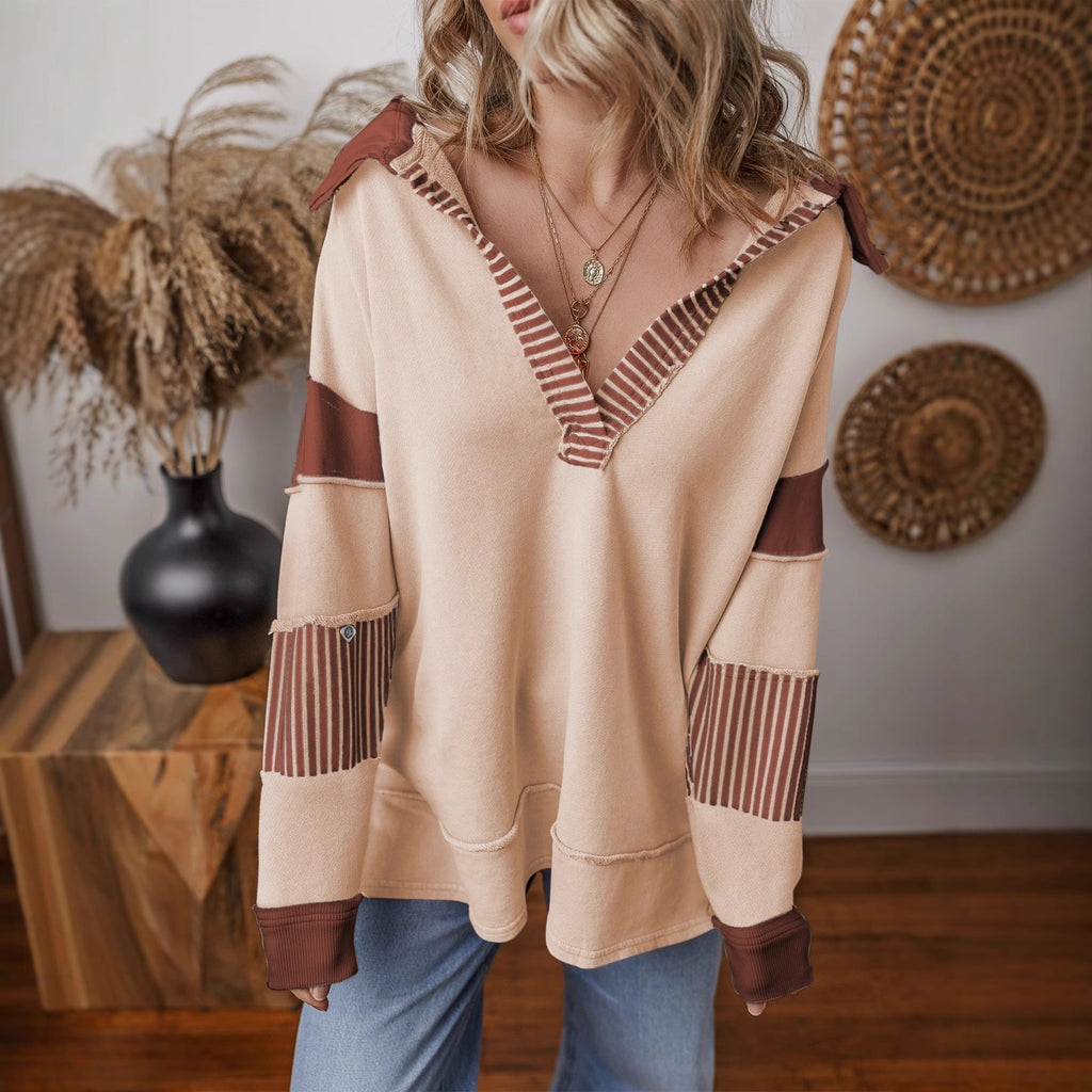 Sweatshirt à col en V oversized pour femmes