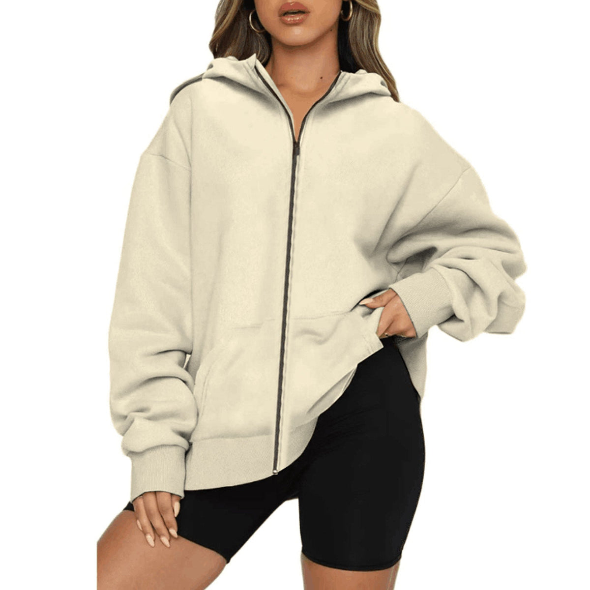 Veste à capuche zippée légère pour femmes en coupe Relaxed-Fit avec poche kangourou et poignets côtelés Echo Archiv