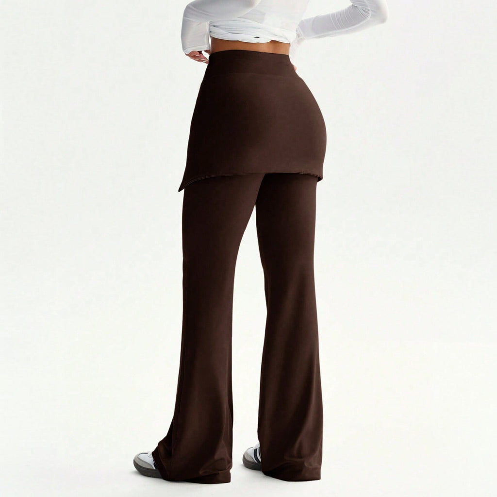 Pantalon à taille haute pour femmes avec superposition de jupe portefeuille et nœud à la taille
