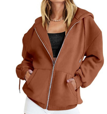 Veste à capuche zippée oversize pour femmes avec fermeture éclair contrastante, capuche double épaisseur et poche kangourou Echo Archiv