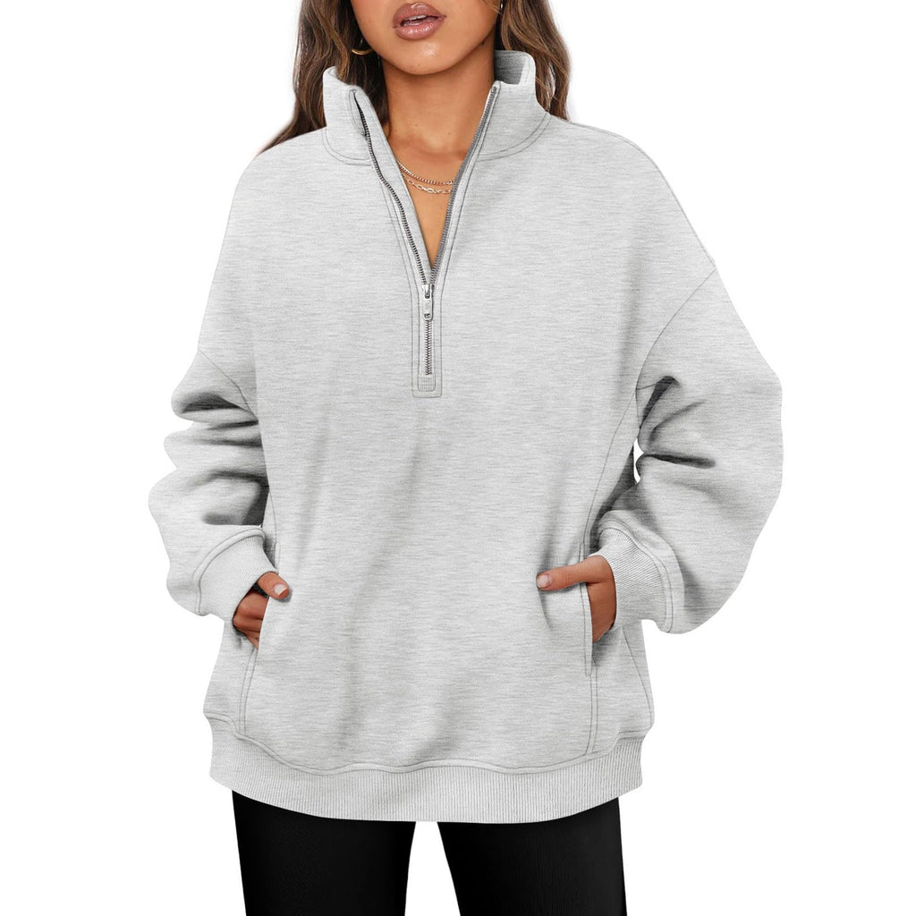 Pull demi-zip oversized pour femmes avec col montant, poche kangourou et bords côtelés Echo Archiv