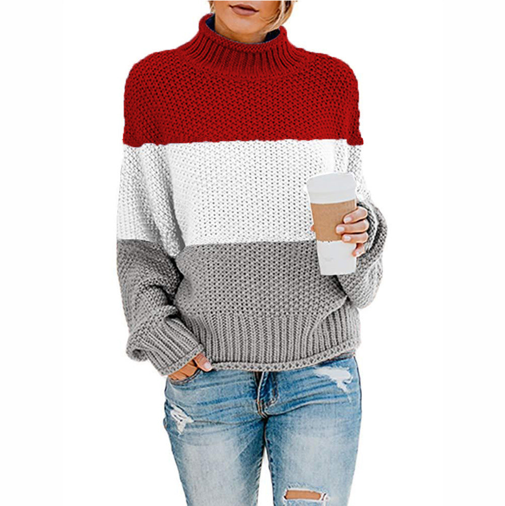 Pull à col roulé en grosse maille pour femmes avec coupe oversize et motif rayé bloc Echo Archiv