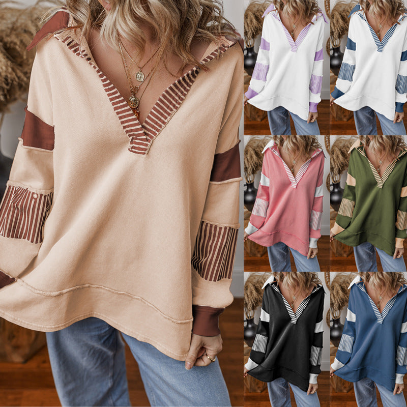Sweatshirt à col en V oversized pour femmes