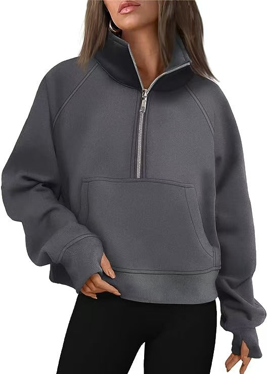 Sweatshirt oversized pour femmes avec demi-zip, poche kangourou et trous pour les pouces Echo Archiv